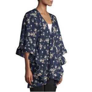 Time and Tru Navy Floral Kimono with Tie Front Size L-XL
